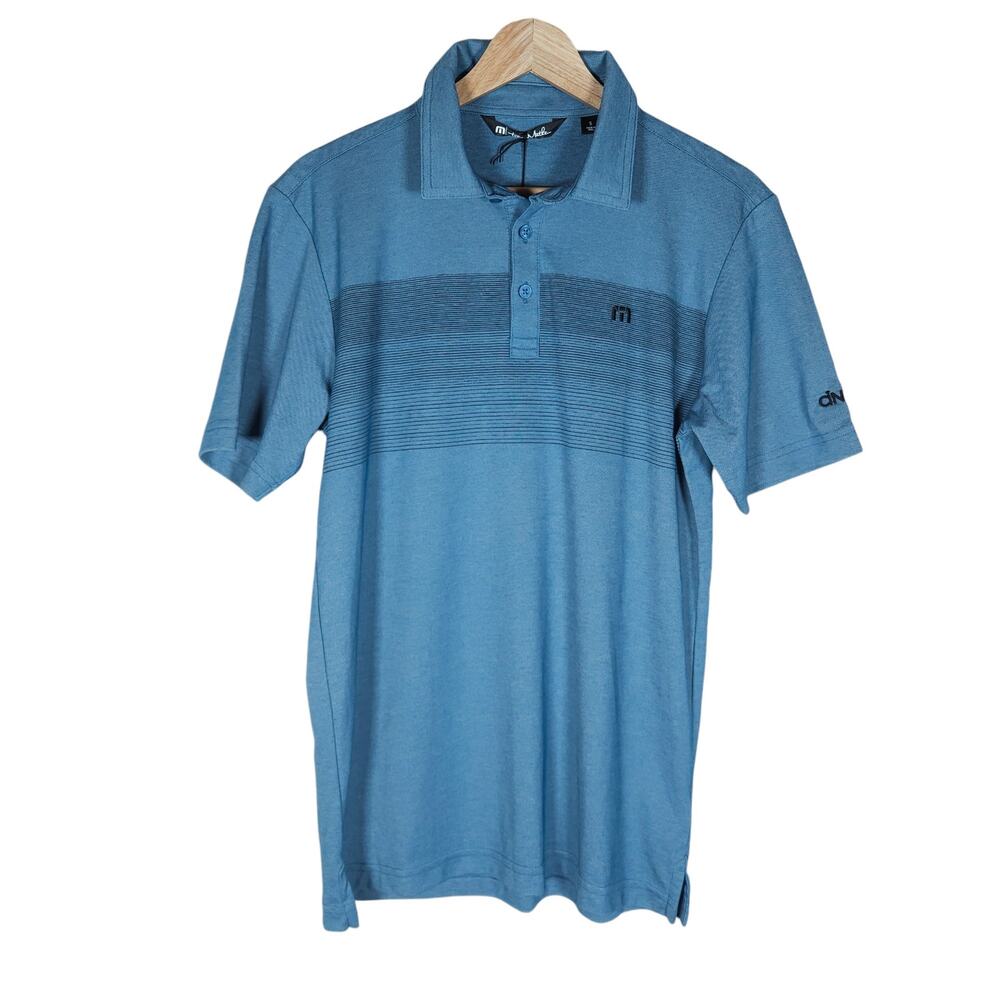 Travis Mathew Polo Shirt Small Blue Striped Short Sleeve Knit Cintas Golf Top